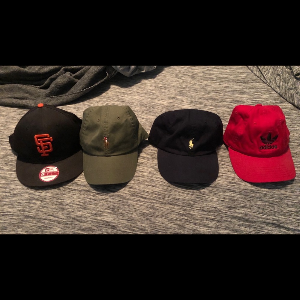 1 SF hat, 2 Polo Hats, 1 Adidas hat.